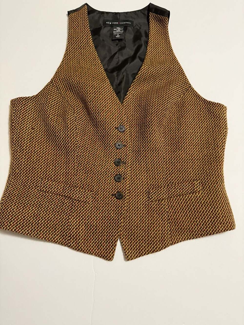 New York & Company Vest Size 8 Brown Tweed Button Front